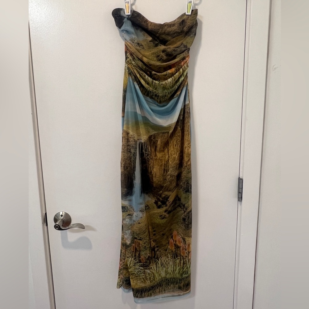 Zara Waterfall Print Strapless Dress